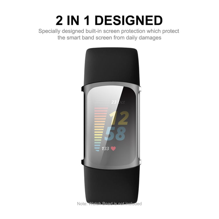 Mega Godt Fitbit Charge 5 Cover med Skærmbeskytter i Silikone - Gennemsigtig#serie_1