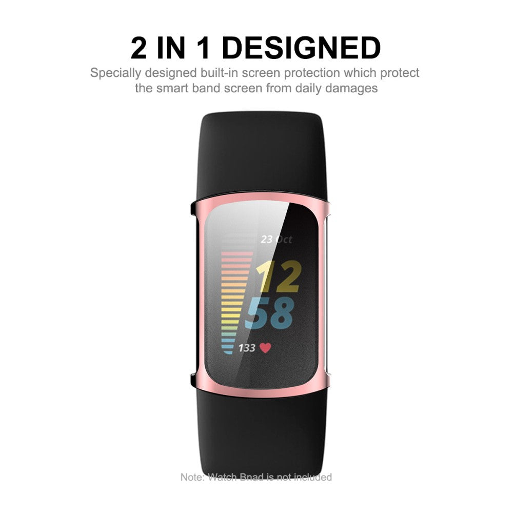 Mega Godt Fitbit Charge 5 Cover med Skærmbeskytter i Silikone - Sølv#serie_4