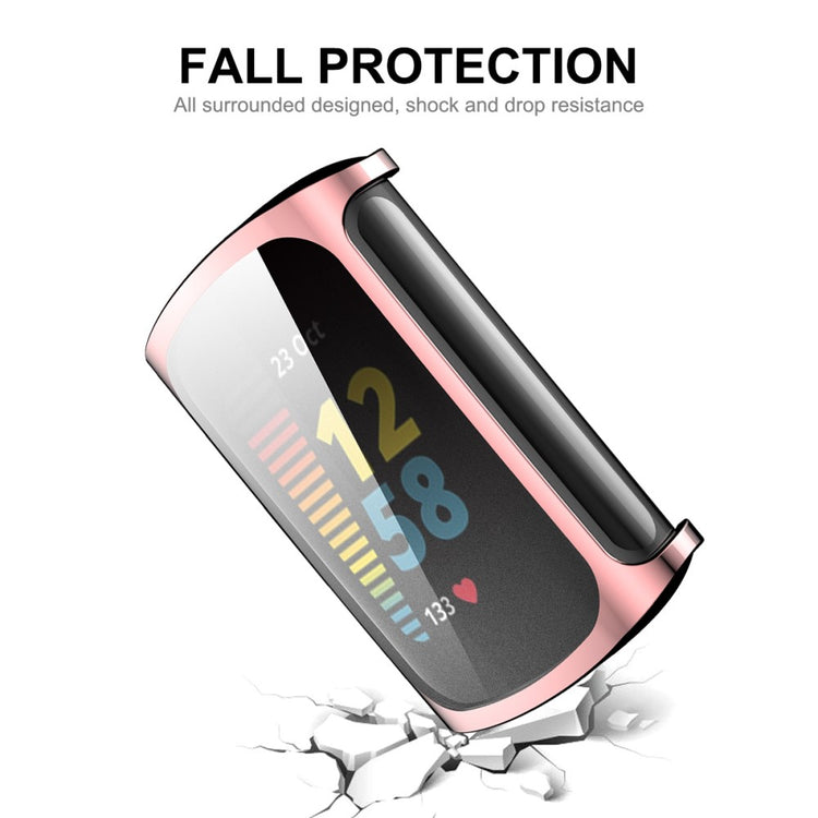 Mega Godt Fitbit Charge 5 Cover med Skærmbeskytter i Silikone - Sølv#serie_4