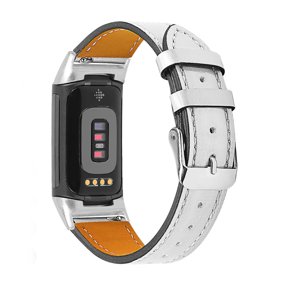 Mega cool Fitbit Charge 5 Ægte læder Rem - Sølv#serie_10