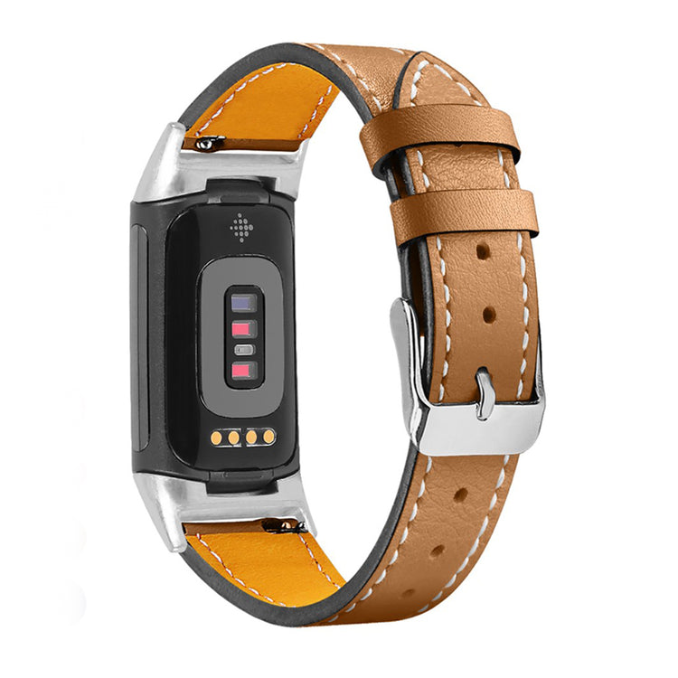 Mega cool Fitbit Charge 5 Ægte læder Rem - Brun#serie_11
