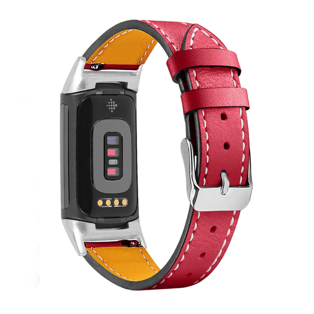 Mega cool Fitbit Charge 5 Ægte læder Rem - Rød#serie_5