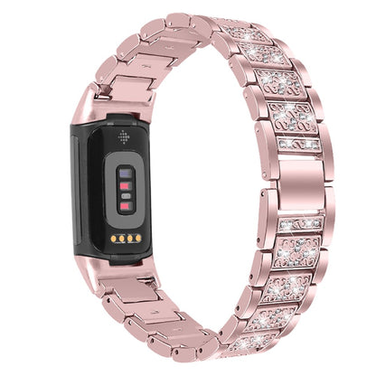 Meget cool Fitbit Charge 5 Metal og Rhinsten Rem - Pink#serie_3