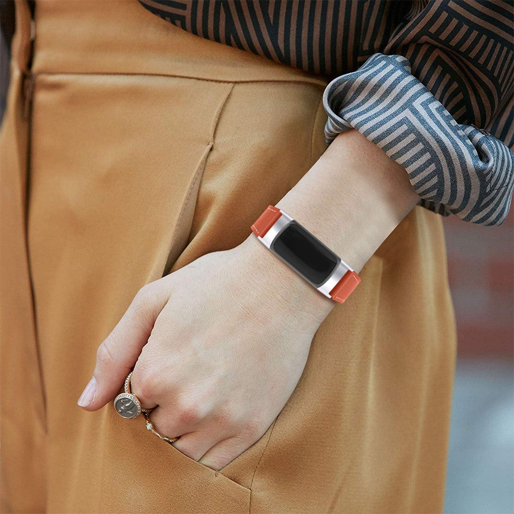 Meget komfortabel Fitbit Charge 5 Ægte læder Rem - Orange#serie_4