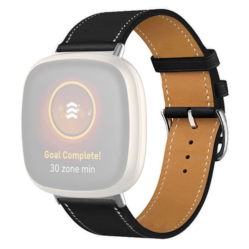 Rigtigt slidstærk Universal Fitbit Ægte læder Rem - Sort#serie_4