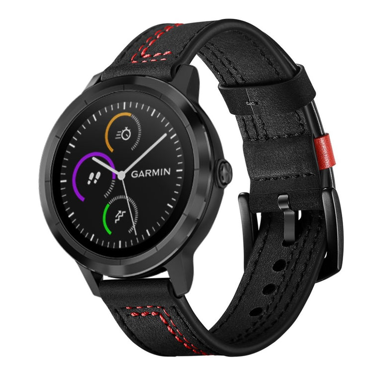 Fed Garmin Vivoactive 3 / Garmin Vivomove HR Ægte læder Rem - Sort#serie_1