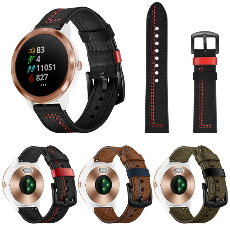 Fed Garmin Vivoactive 3 / Garmin Vivomove HR Ægte læder Rem - Sort#serie_1