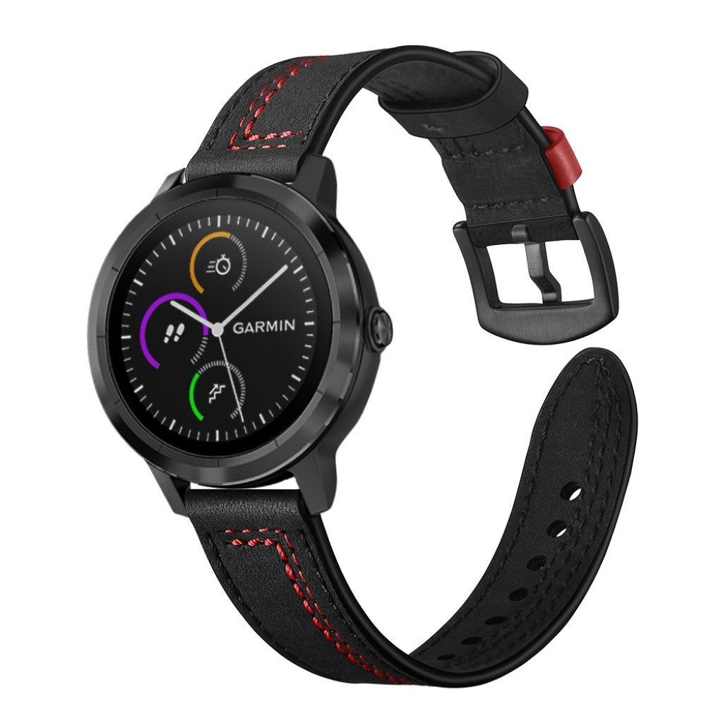 Fed Garmin Vivoactive 3 / Garmin Vivomove HR Ægte læder Rem - Sort#serie_1