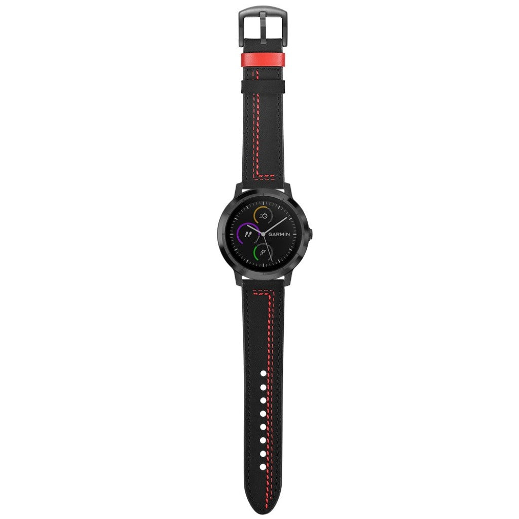 Fed Garmin Vivoactive 3 / Garmin Vivomove HR Ægte læder Rem - Sort#serie_1