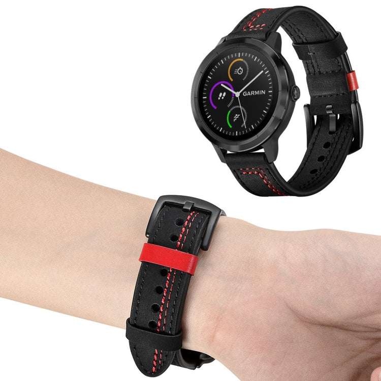 Fed Garmin Vivoactive 3 / Garmin Vivomove HR Ægte læder Rem - Sort#serie_1