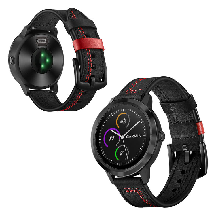 Fed Garmin Vivoactive 3 / Garmin Vivomove HR Ægte læder Rem - Sort#serie_1