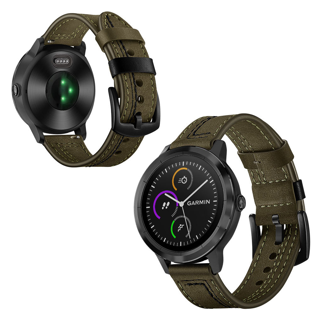 Fed Garmin Vivoactive 3 / Garmin Vivomove HR Ægte læder Rem - Grøn#serie_2