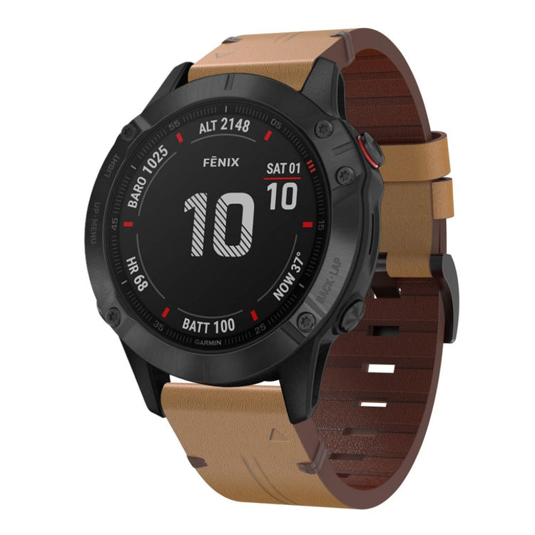 Super pænt Garmin Fenix 6X Ægte læder Rem - Brun#serie_9