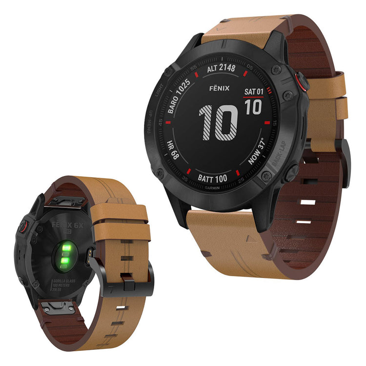 Super pænt Garmin Fenix 6X Ægte læder Rem - Brun#serie_9